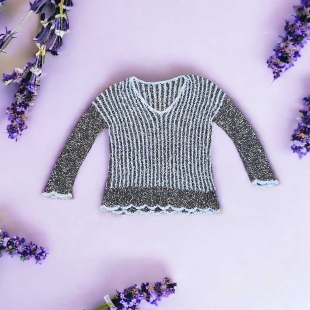 Anthropologie style sweater with scalloped edges